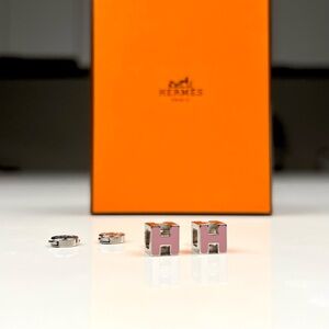 Hermes Hermès H-Cube Metal Earrings Silvery Pink